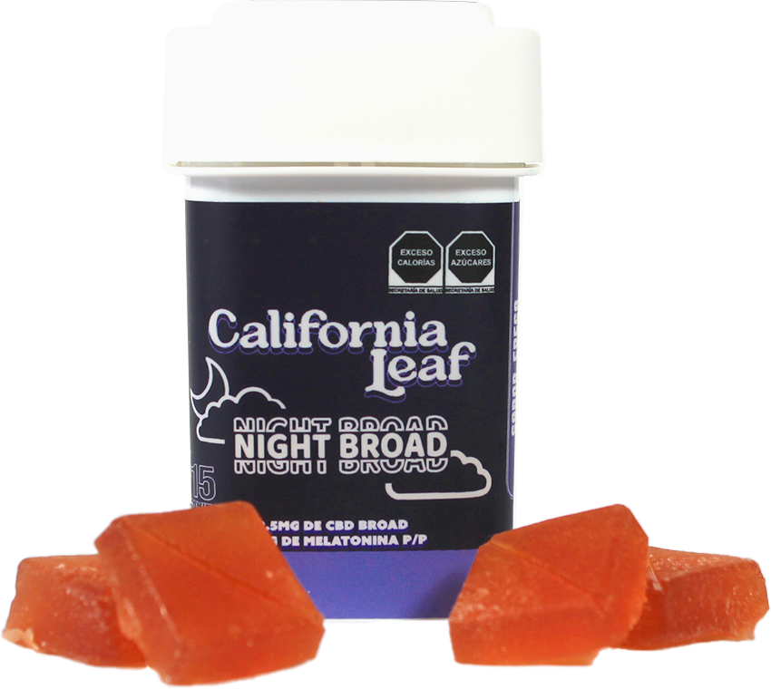 California Leaf® | Gomitas Night Broad (Sin terpenos – 20 mg CBD Broad + 5 mg Melatonina) |15 ó 30 piezas.